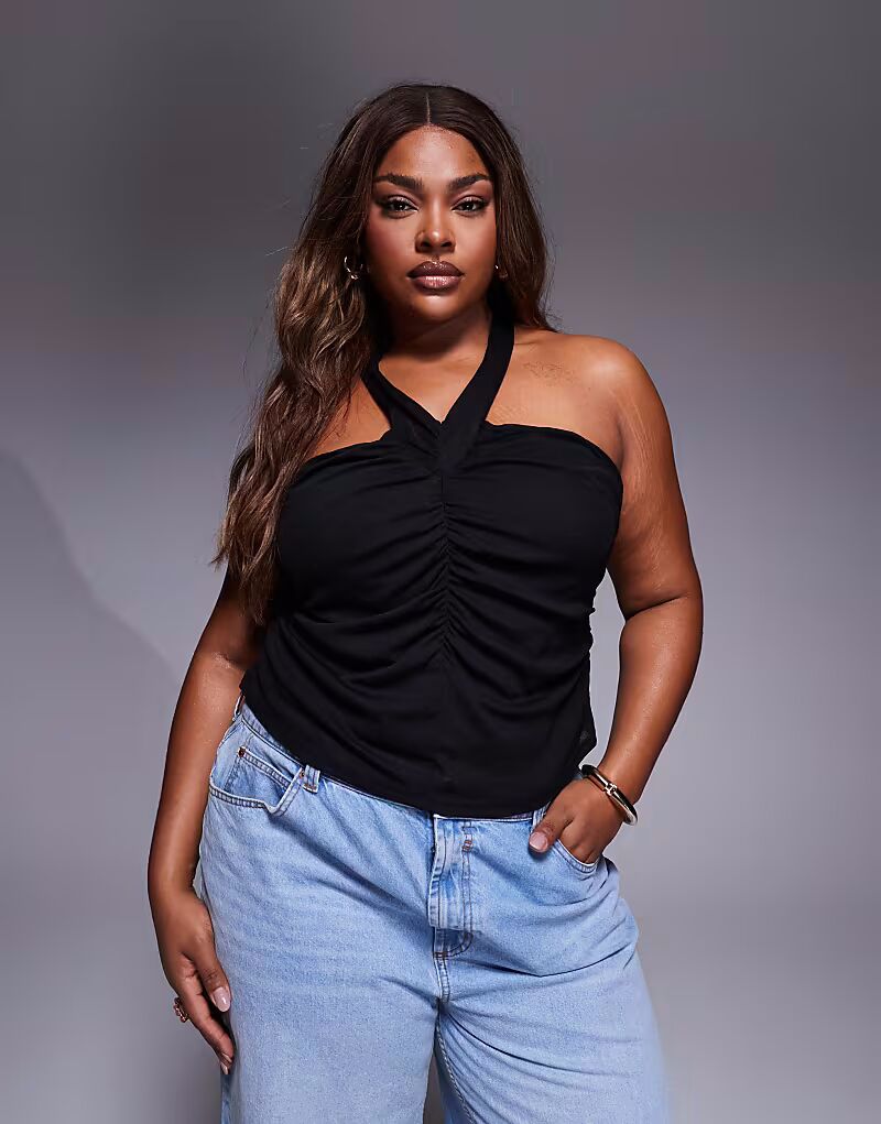 Черный облегающий топ-халтер с рюшами и вырезом халтер Curve Asos Curve
Черный облегающий топ-халтер с рюшами и вырезом халтер Curve Asos Curve