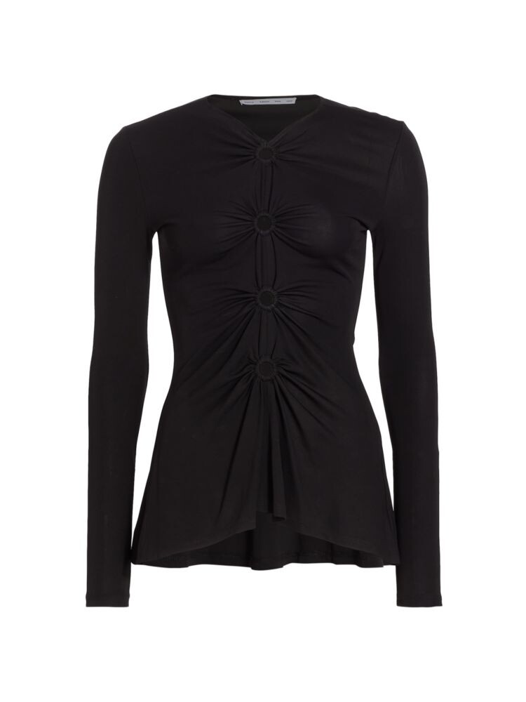 Топ из креп-джерси с уплотнительным кольцом Proenza Schouler White Label, черный 
Топ из креп-джерси с уплотнительным кольцом Proenza Schouler White Label, черный