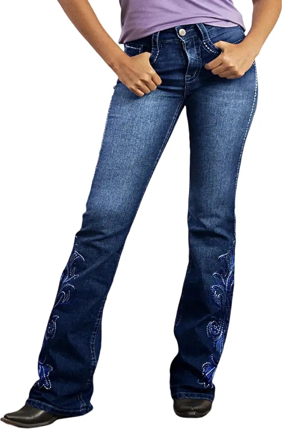 Женские джинсы-клёш с вышивкой на карманах и штанинах Huang's
Женские джинсы-клёш с вышивкой на карманах и штанинах Huang's