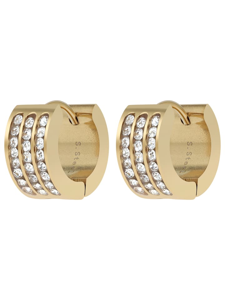 Adeliás Женские серьги - серьги-кольца на шарнирах из нержавеющей стали с золотыми стразами
Adeliás Женские серьги - серьги-кольца на шарнирах из нержавеющей стали с золотыми стразами