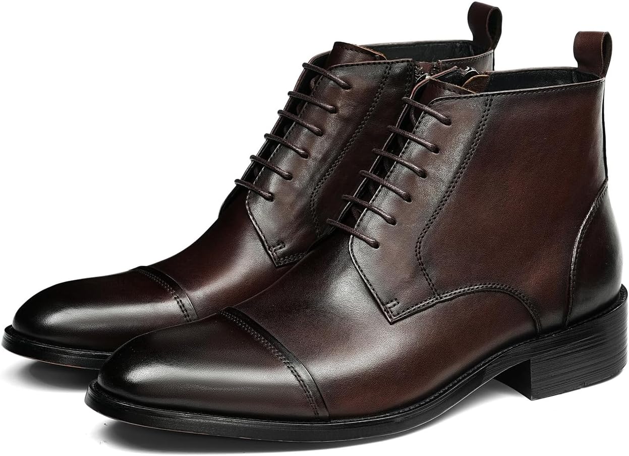 Мужские классические кожаные ботинки Santimon из верхнего слоя кожи - удобные ботинки на шнуровке с боковой молнией и носком «капто» для делового повседневного стиля, выпускных, свадеб и офиса, Coffee
Мужские классические кожаные ботинки Santimon из верхнего слоя кожи - удобные ботинки на шнуровке с боковой молнией и носком «капто» для делового повседневного стиля, выпускных, свадеб и офиса, Coffee