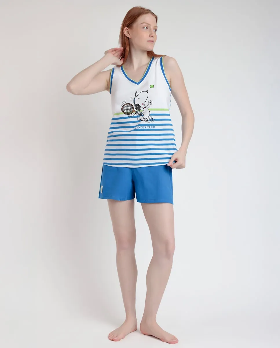 Женская короткая пижама из трикотажа в синюю полоску Peanuts, синий
Женская короткая пижама из трикотажа в синюю полоску Peanuts, синий
