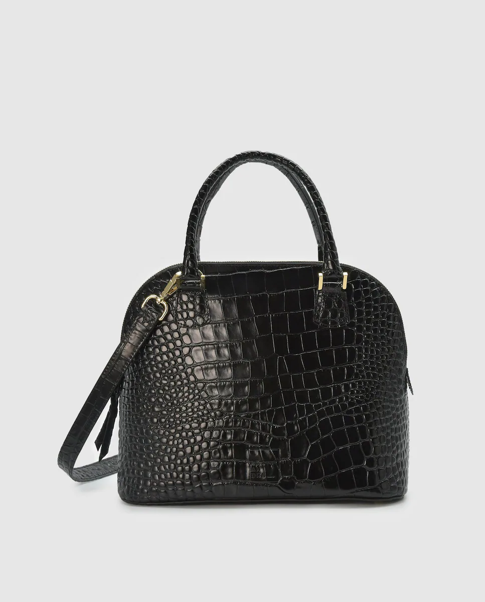 Многопозиционная сумка из черной кожи с тиснением под кокос Leandra, черный
Многопозиционная сумка из черной кожи с тиснением под кокос Leandra, черный