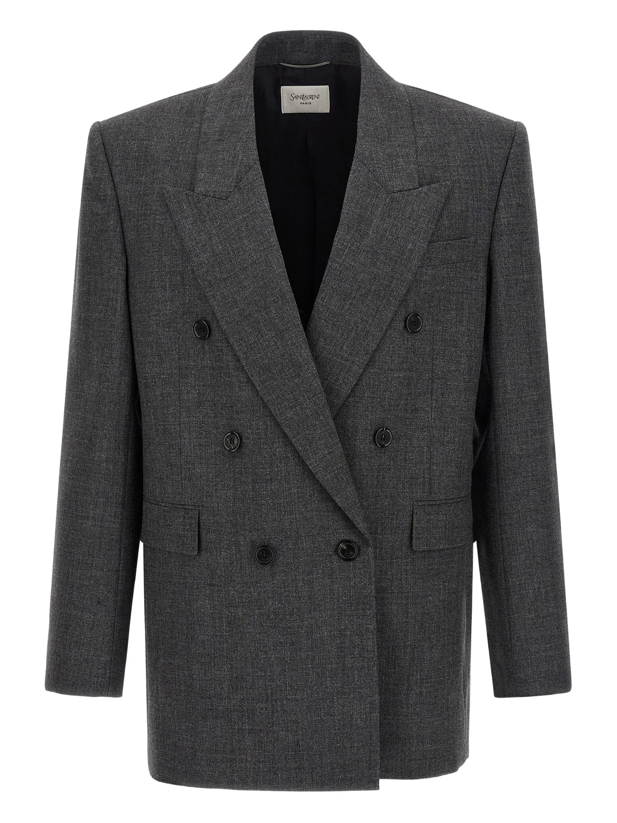 Двубортный пиджак с заостренными лацканами Saint Laurent, серый
Двубортный пиджак с заостренными лацканами Saint Laurent, серый