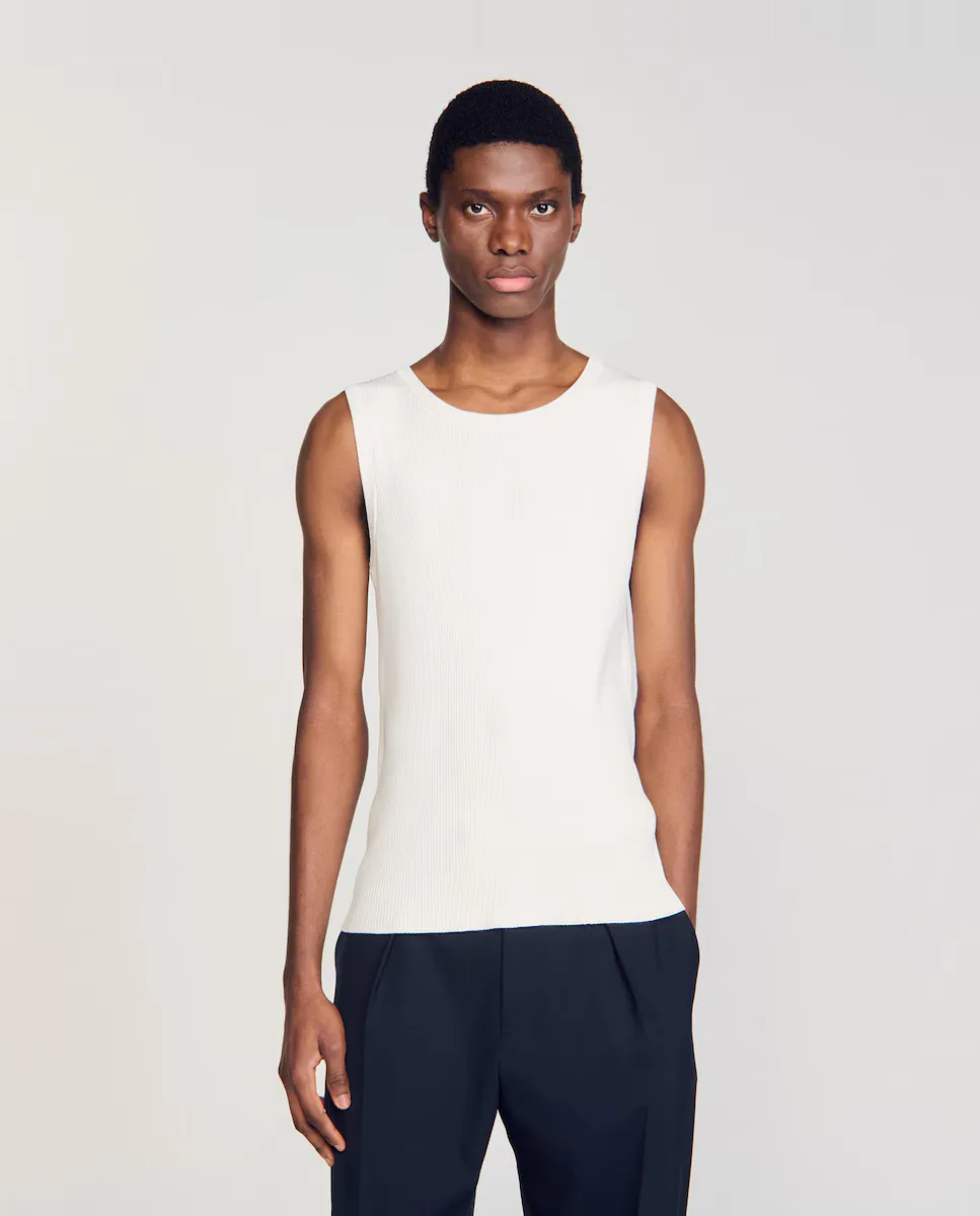 Мужская майка в рубчик Sandro, цвет Crudo 
Мужская майка в рубчик Sandro, цвет Crudo