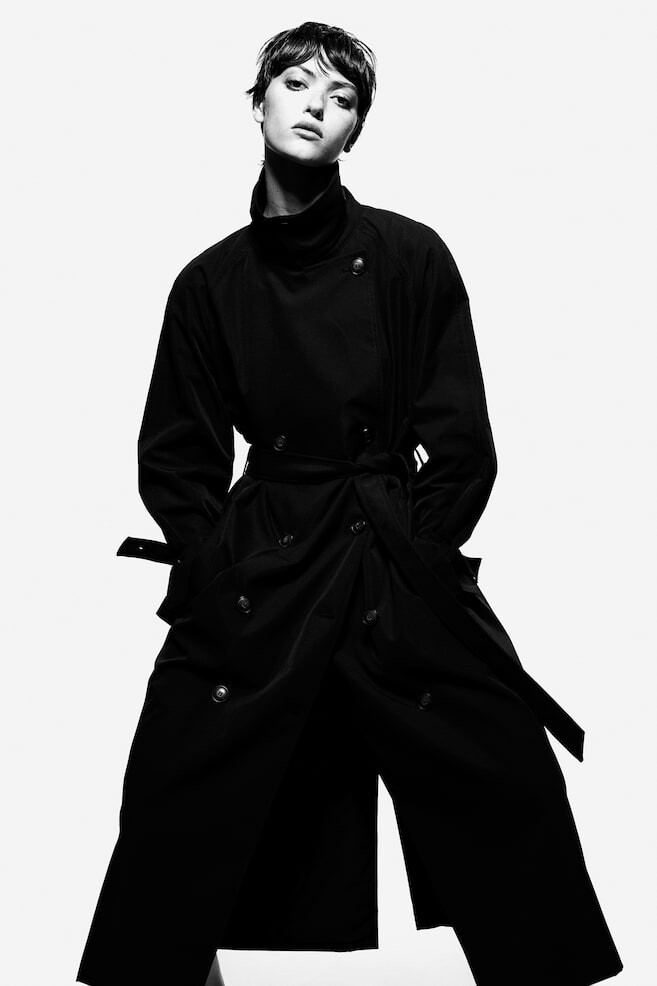 Тренч из твила H&M, черный 
Тренч из твила H&M, черный