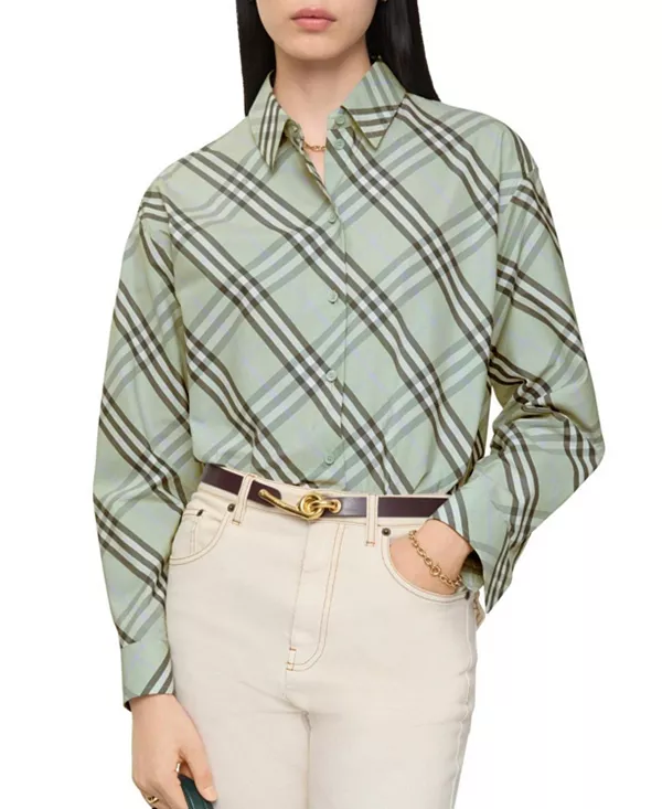 Хлопковая рубашка свободного кроя в клетку Burberry, зеленый
Хлопковая рубашка свободного кроя в клетку Burberry, зеленый