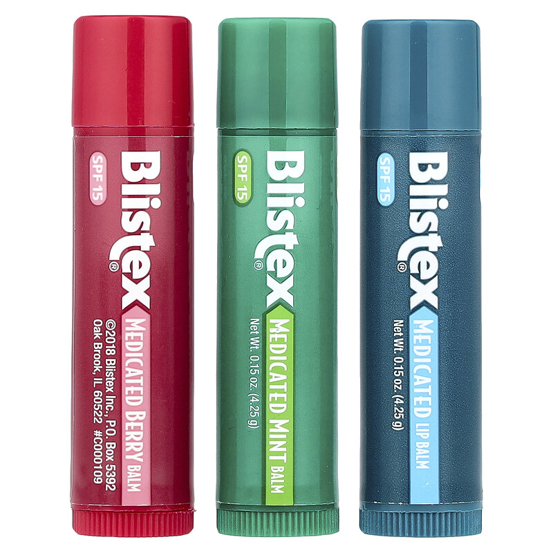 Blistex, Лечебный бальзам для губ, SPF 15, мята, ягоды, классический, 3 шт. В упаковке, 4,25 г (0,15 унции)
Blistex, Лечебный бальзам для губ, SPF 15, мята, ягоды, классический, 3 шт. В упаковке, 4,25 г (0,15 унции)