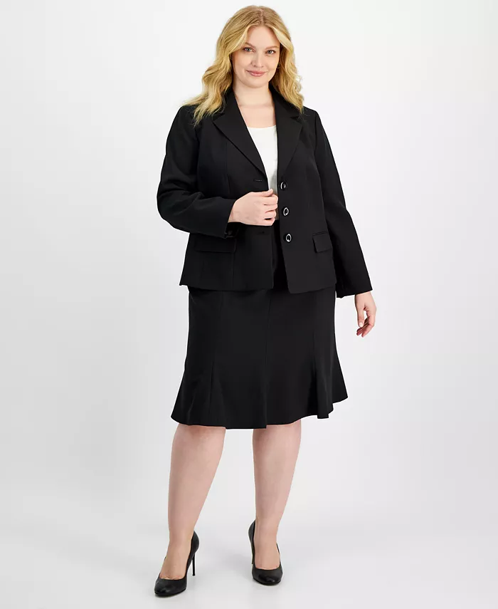 Женский костюм с жакетом на трех пуговицах и юбкой Plus Size Le Suit, черный 
Женский костюм с жакетом на трех пуговицах и юбкой Plus Size Le Suit, черный