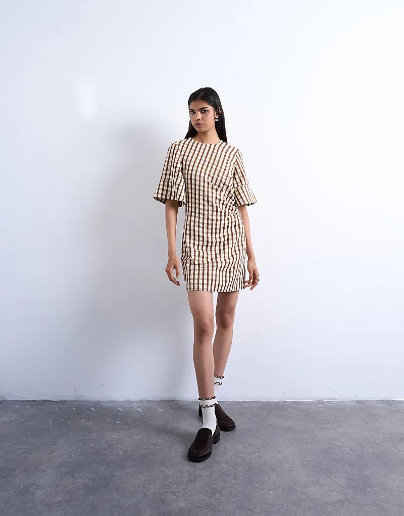 Мини-платье Topshop из сирсакера в коричневую клетку
Мини-платье Topshop из сирсакера в коричневую клетку