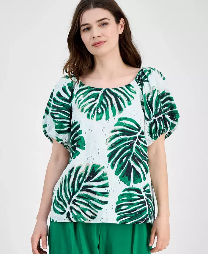 Женская блузка из хлопка с вышивкой в технике ришелье и принтом в виде листьев Anne Klein
Женская блузка из хлопка с вышивкой в технике ришелье и принтом в виде листьев Anne Klein