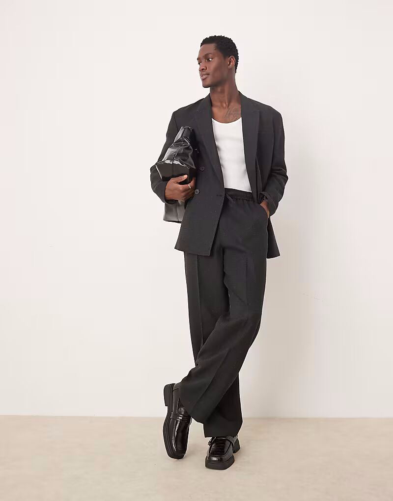 Широкие брюки ASOS DESIGN из черной фактурной ткани 
Широкие брюки ASOS DESIGN из черной фактурной ткани