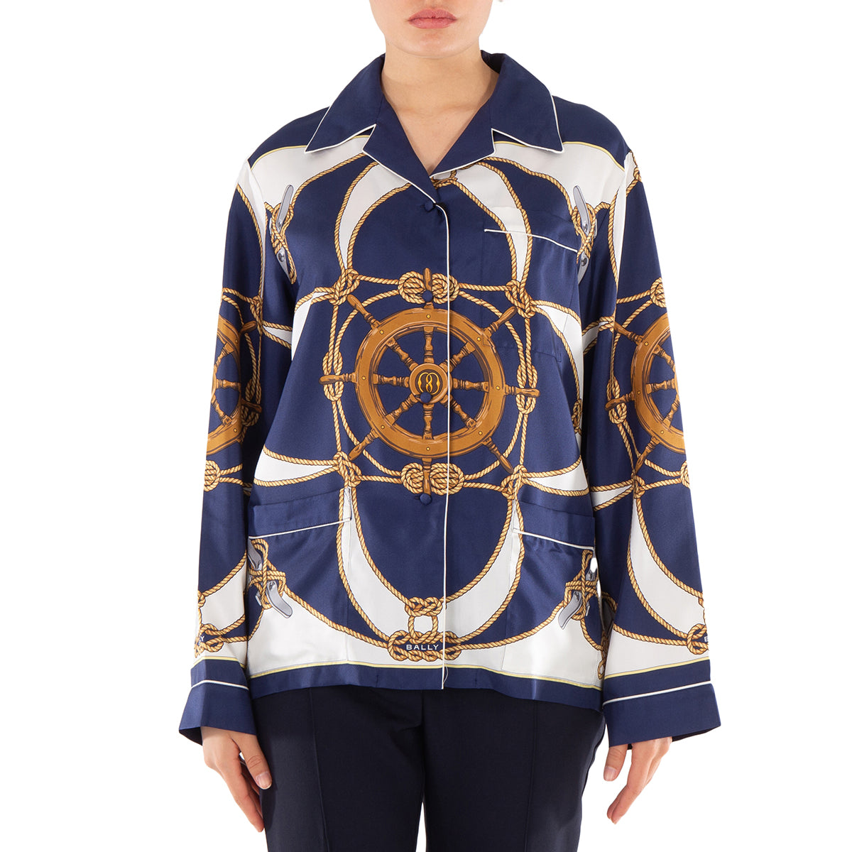 Bally Рубашка из шелка с принтом и отложным воротником, серый
Bally Рубашка из шелка с принтом и отложным воротником, серый