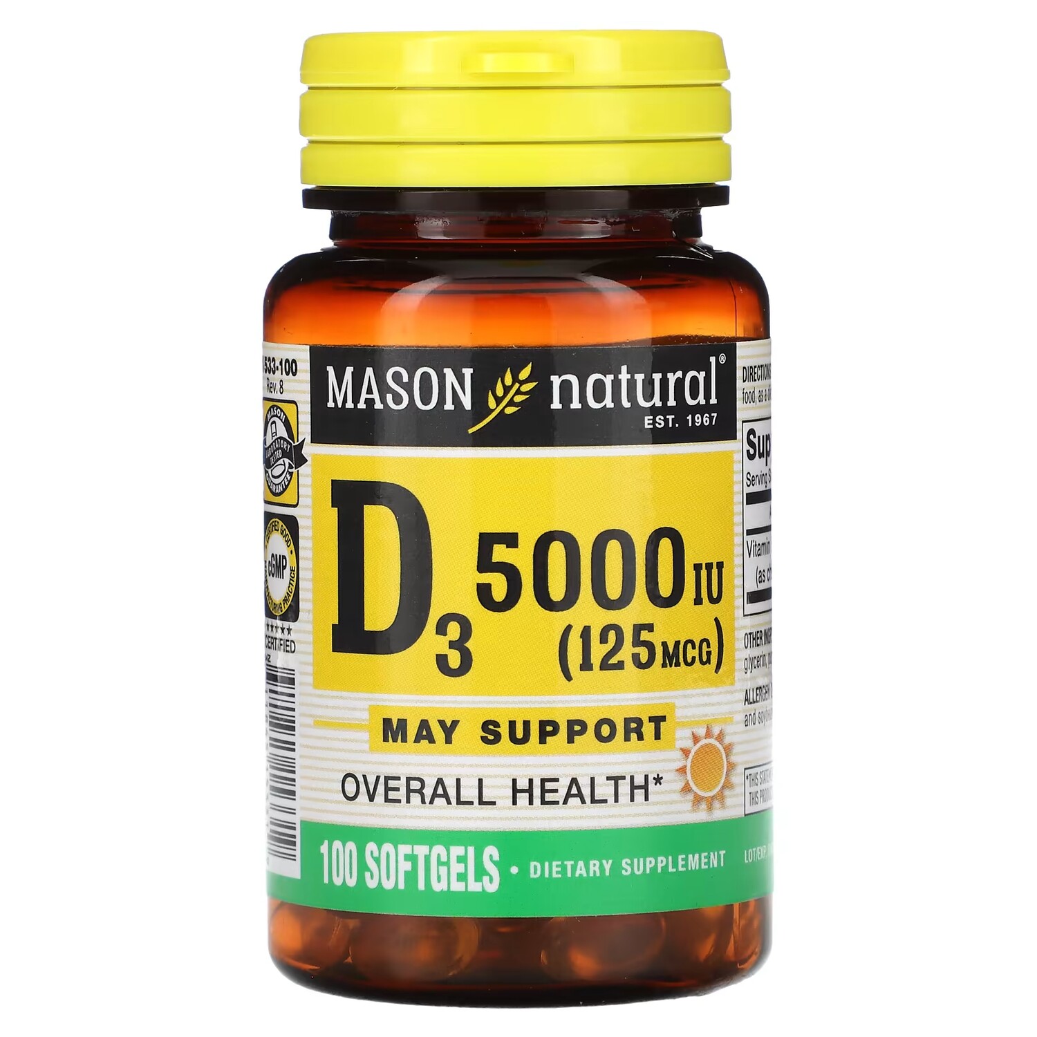 Витамин D3 Mason Natural 5000 МЕ 125 мкг, 100 таблеток 
Витамин D3 Mason Natural 5000 МЕ 125 мкг, 100 таблеток