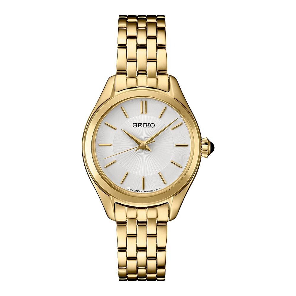 Seiko Women's Essentials золотистого цвета из нержавеющей стали с белым кварцевым циферблатом — SUR538, желтый
Seiko Women's Essentials золотистого цвета из нержавеющей стали с белым кварцевым циферблатом — SUR538, желтый