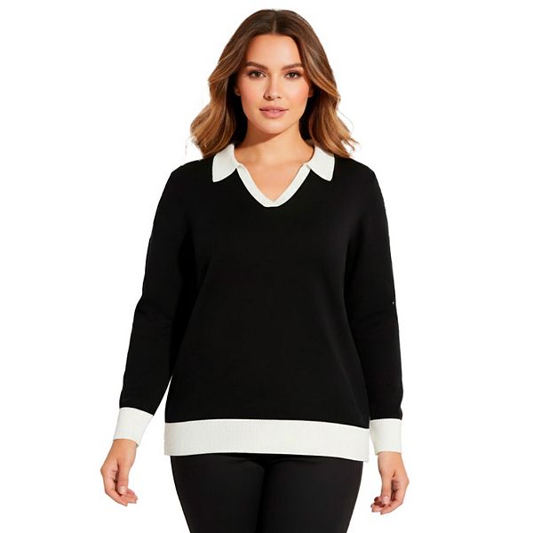 Женский поло-свитер plus size в стиле color block Avenue, Black White Colorblock
Женский поло-свитер plus size в стиле color block Avenue, Black White Colorblock
