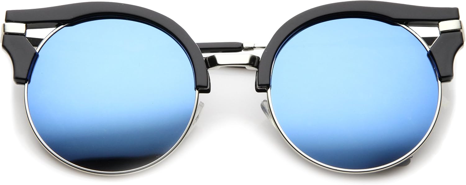 Солнцезащитные очки zeroUV с круглой полуободковой оправой, цветными зеркальными плоскими линзами, в форме «кошачий глаз», диаметр линз 56 мм, Black-silver / Blue Mirror
Солнцезащитные очки zeroUV с круглой полуободковой оправой, цветными зеркальными плоскими линзами, в форме «кошачий глаз», диаметр линз 56 мм, Black-silver / Blue Mirror