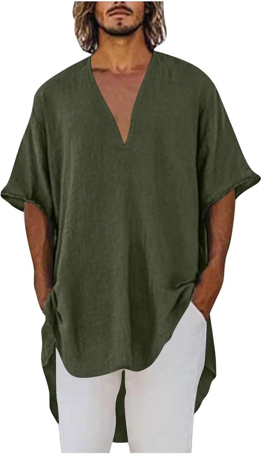 Хлопковая льняная рубашка для мужчин, летняя, свободного кроя, с коротким рукавом и V-образным вырезом
Хлопковая льняная рубашка для мужчин, летняя, свободного кроя, с коротким рукавом и V-образным вырезом
