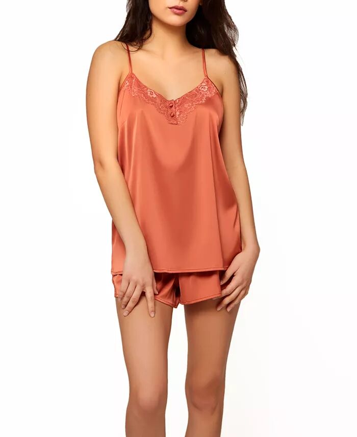Женский комплект нижнего белья Constance из двух частей: топ-топ и шорты из эластичного атласа с кружевной отделкой iCollection, оранжевый 
Женский комплект нижнего белья Constance из двух частей: топ-топ и шорты из эластичного атласа с кружевной отделкой iCollection, оранжевый