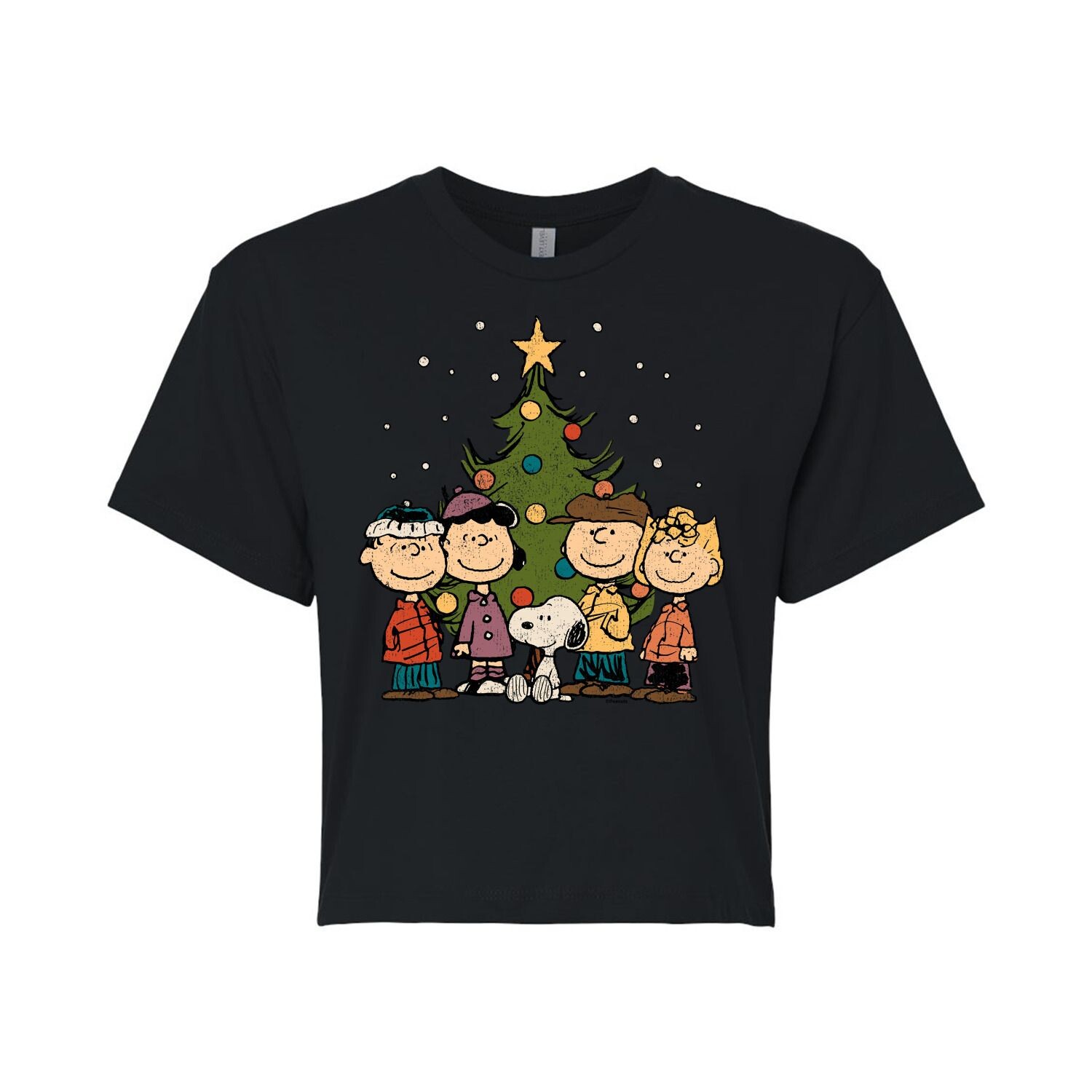 Укороченная рождественская футболка с рисунком Peanuts для детей Juniors Licensed Character, черный