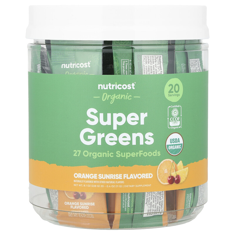 Nutricost, Organic Super Greens, Orange Sunrise, 20 пакетиков по 11 г (0,4 унции)
Nutricost, Organic Super Greens, Orange Sunrise, 20 пакетиков по 11 г (0,4 унции)