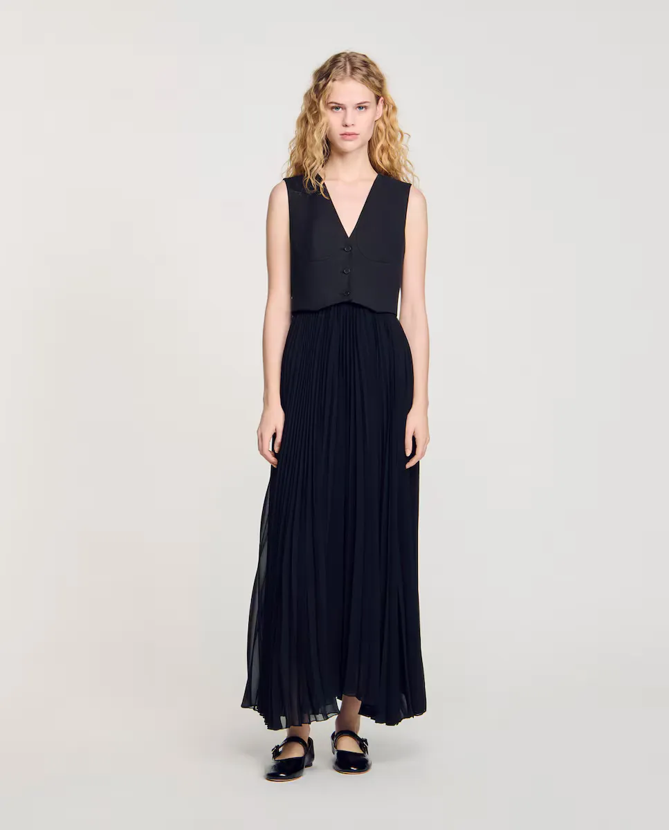 Длинное плиссированное платье Sandro, черный
Длинное плиссированное платье Sandro, черный