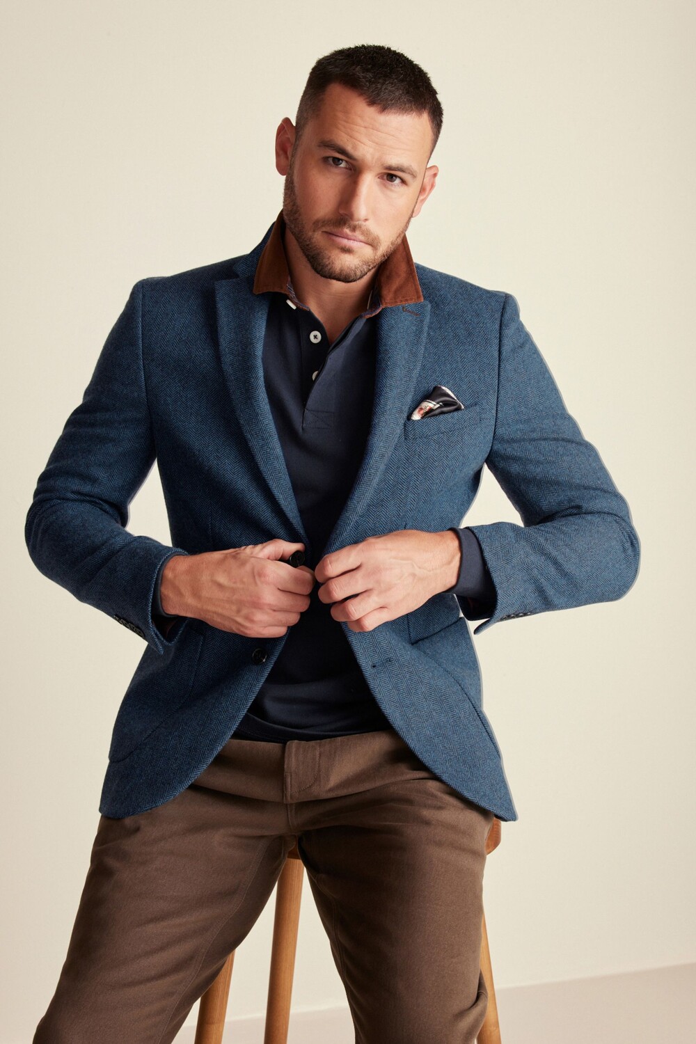 Жакет с высоким содержанием шерсти с узором «елочка» Next, синий 
Жакет с высоким содержанием шерсти с узором «елочка» Next, синий