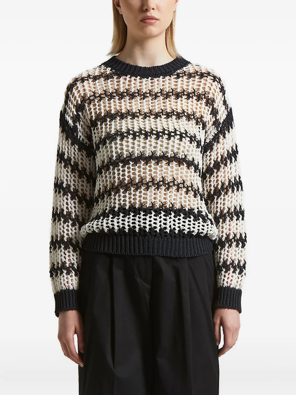 Свитер ажурной вязки с полосатым узором Peserico, нейтральный
Свитер ажурной вязки с полосатым узором Peserico, нейтральный