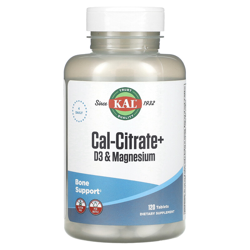 KAL, Cal-Citrate+, витамин D3 и магний, 120 таблеток
KAL, Cal-Citrate+, витамин D3 и магний, 120 таблеток