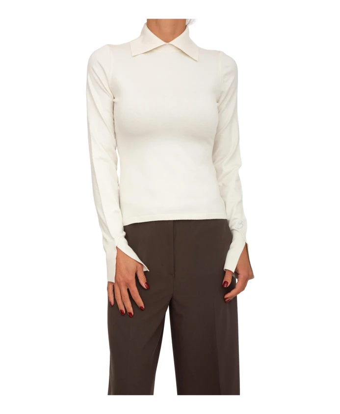 Эластичный вискозный свитер с воротником Blugirl, белый
Эластичный вискозный свитер с воротником Blugirl, белый