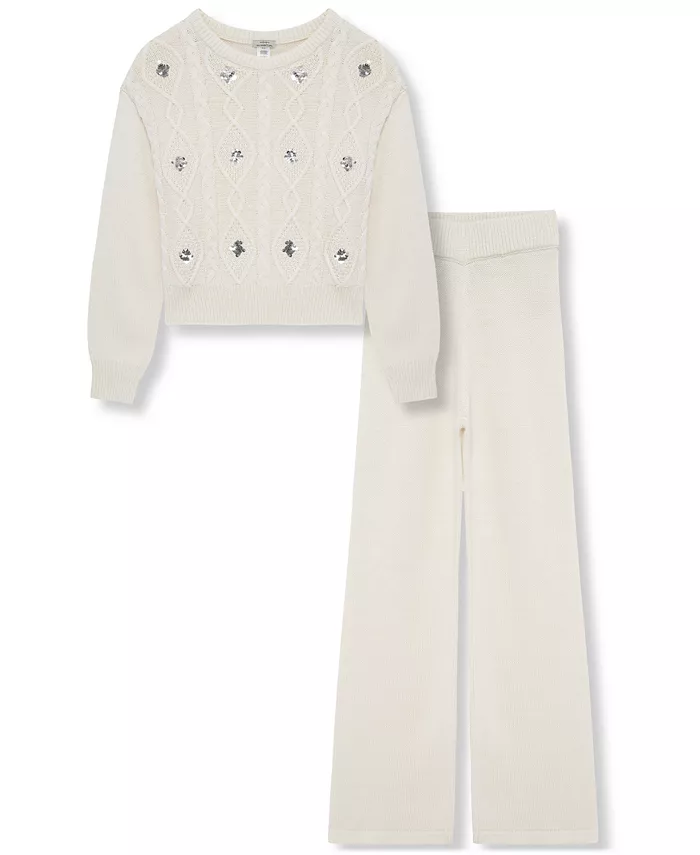 Детский комплект для девочек 7-16 лет: свитер с пайетками и кабельной вязкой и брюки H By Habitual, синий
Детский комплект для девочек 7-16 лет: свитер с пайетками и кабельной вязкой и брюки H By Habitual, синий