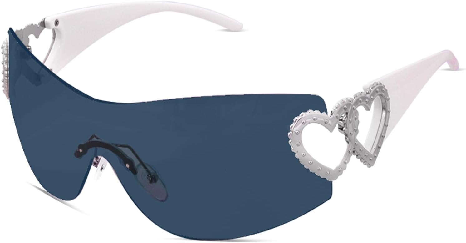 Солнцезащитные очки Y2K с обтекаемой оправой, модные, в форме щита, с серебристым сердечком, в стиле 2000-х, без оправы, для женщин и мужчин JTYKUYR, White Frame/Gradient Black Lens
Солнцезащитные очки Y2K с обтекаемой оправой, модные, в форме щита, с серебристым сердечком, в стиле 2000-х, без оправы, для женщин и мужчин JTYKUYR, White Frame/Gradient Black Lens