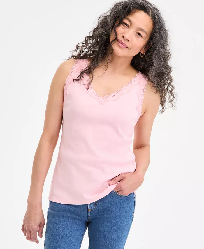 Женская хлопковая майка с кружевной отделкой Style & Co, розовый
Женская хлопковая майка с кружевной отделкой Style & Co, розовый