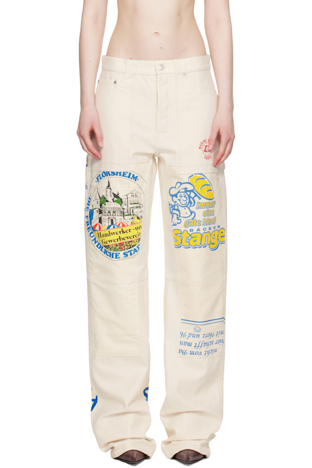 Регенерированные сумки-шоперы рабочие брюки Marine Serre, экрю 
Регенерированные сумки-шоперы рабочие брюки Marine Serre, экрю