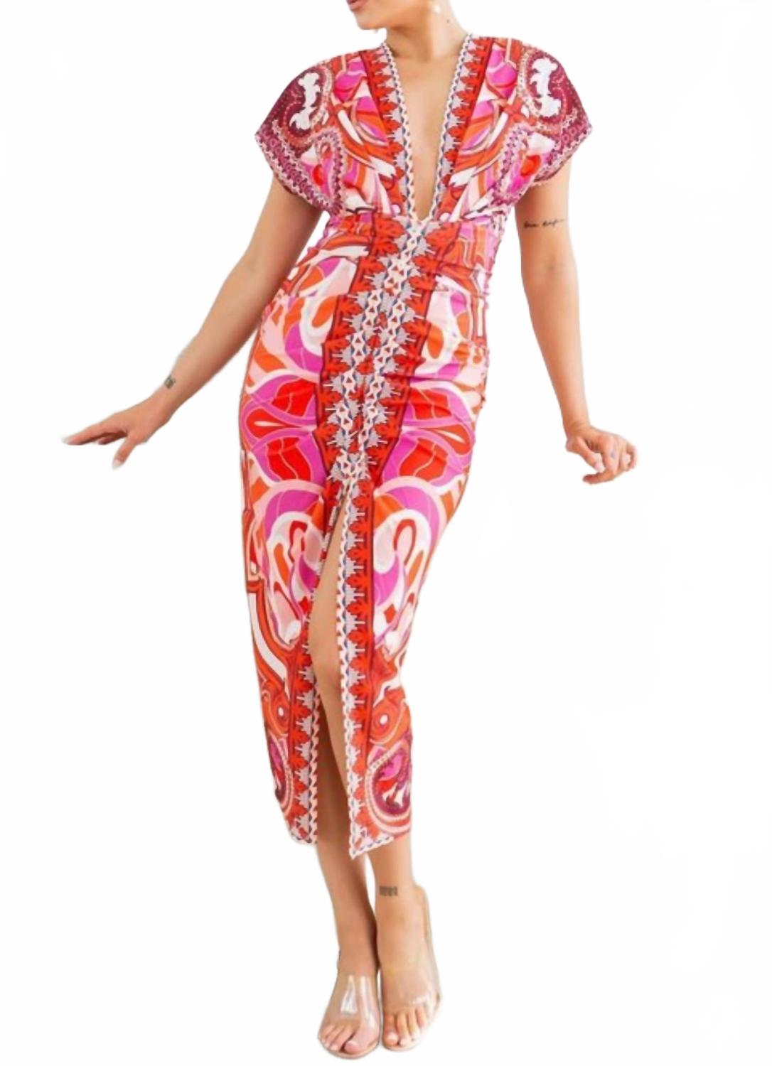 Глубокое V-образное декольте плиссированное платье миди в красно-многоцветном Her Bottari
Глубокое V-образное декольте плиссированное платье миди в красно-многоцветном Her Bottari