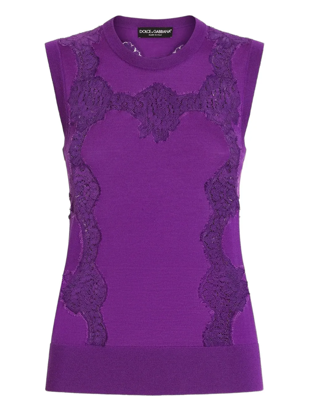 Шерстяной топ с кружевом Dolce & Gabbana, фиолетовый
Шерстяной топ с кружевом Dolce & Gabbana, фиолетовый
