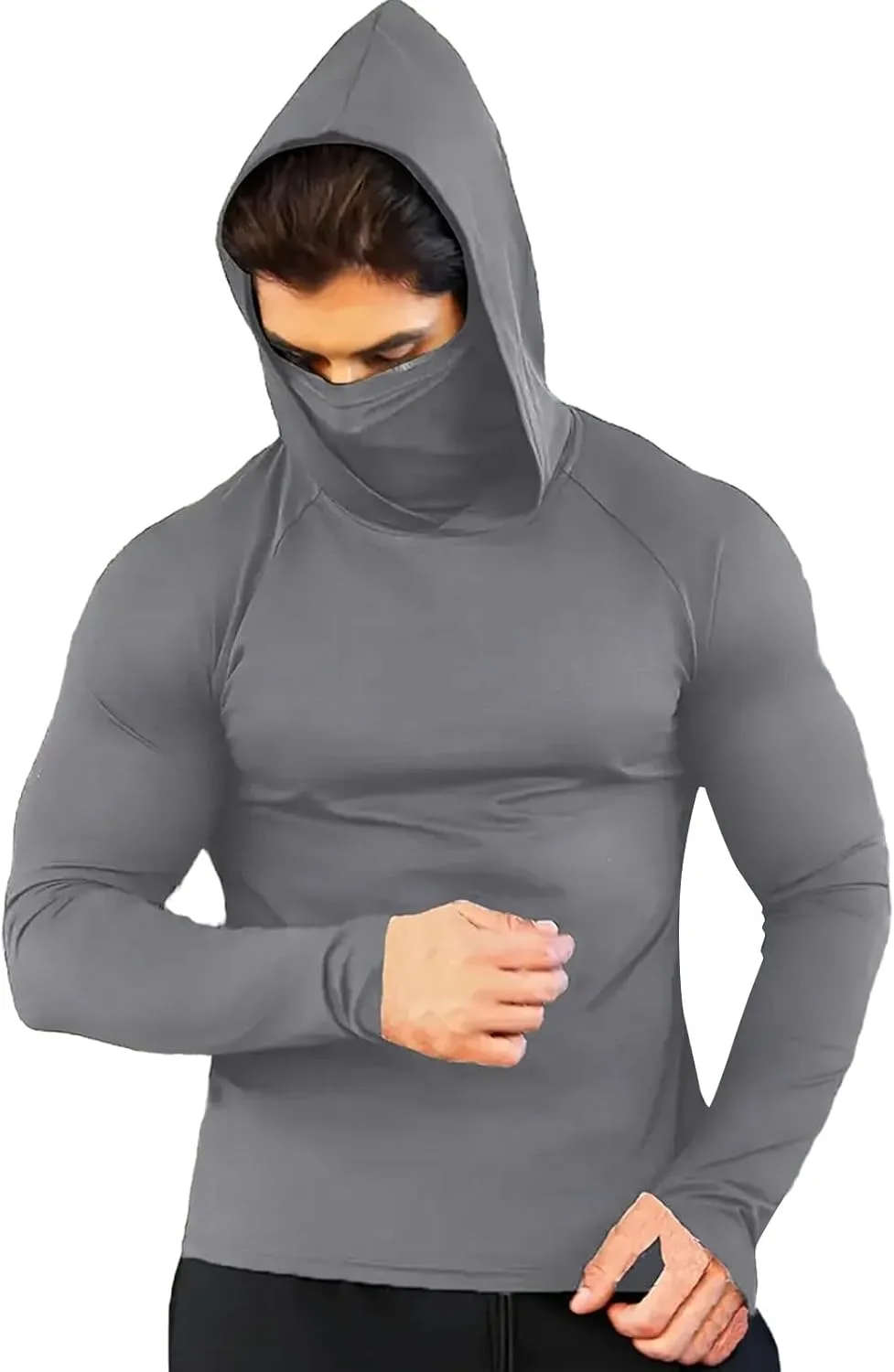 Мужская худи с капюшоном и маской Muscle Fit, длинный рукав, быстросохнущая
Мужская худи с капюшоном и маской Muscle Fit, длинный рукав, быстросохнущая