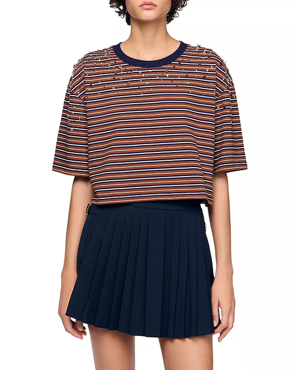 Полосатая футболка со стразами Sandro, коричневый
Полосатая футболка со стразами Sandro, коричневый