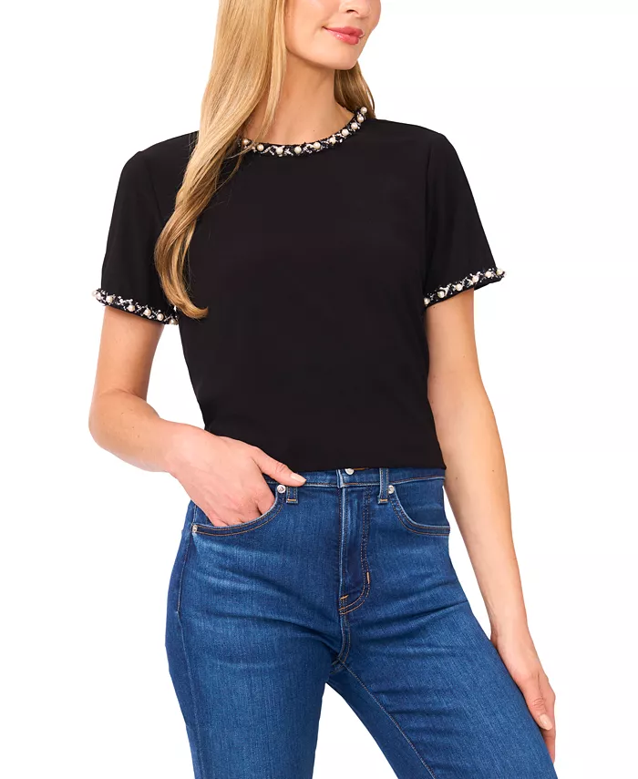 Женский декорированный топ с короткими рукавами CeCe, черный
Женский декорированный топ с короткими рукавами CeCe, черный