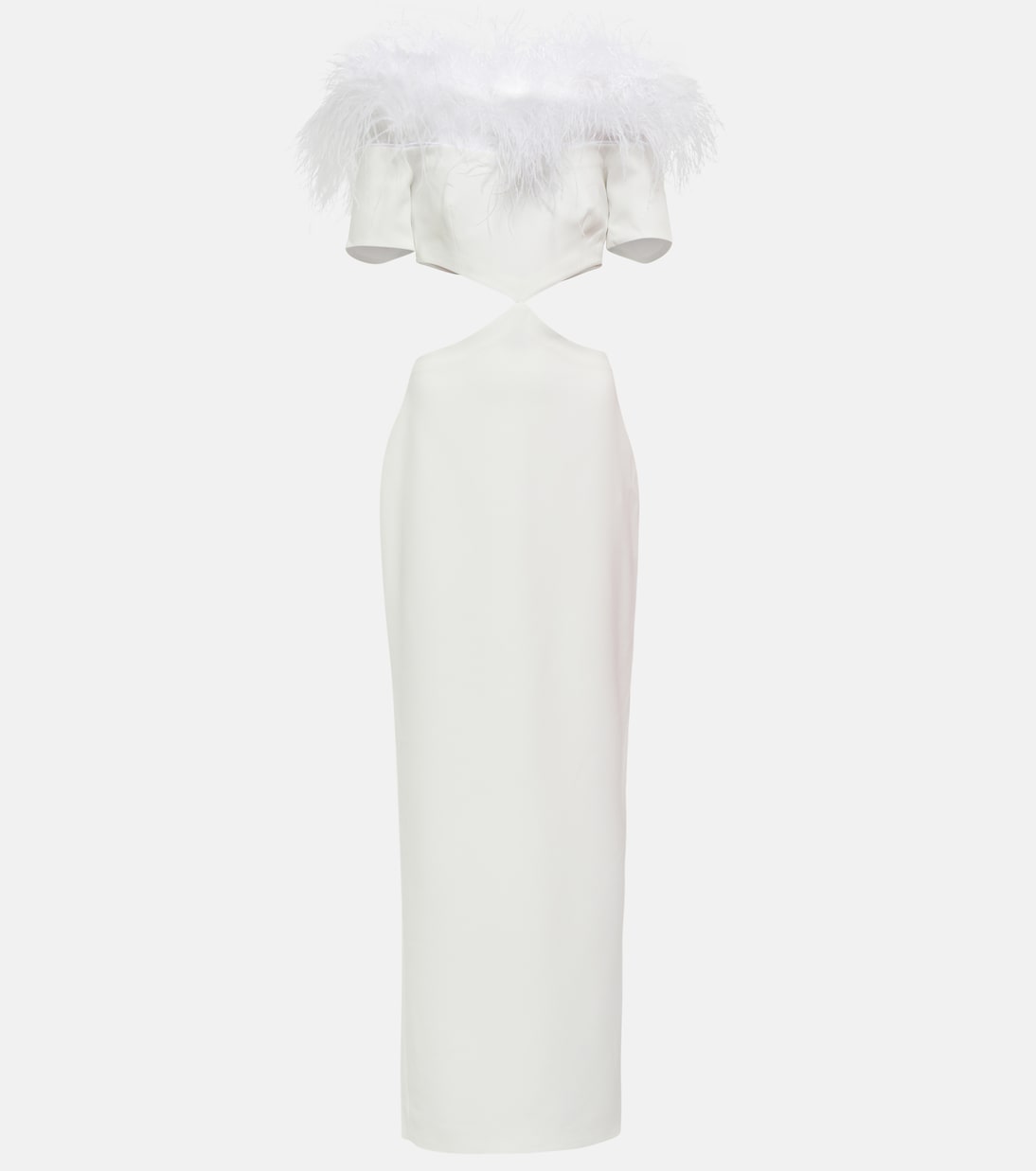 Платье макси с вырезом, отделанное перьями Rasario, белый 
Платье макси с вырезом, отделанное перьями Rasario, белый