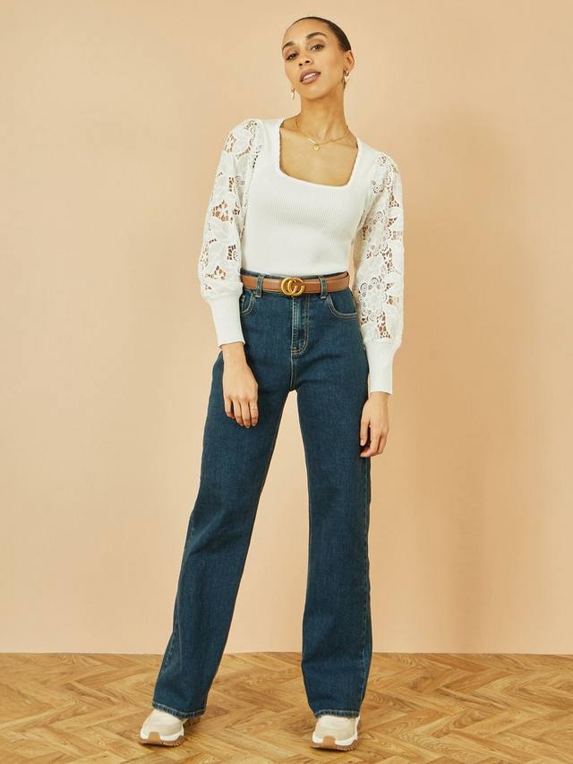 Топ с ажурными рукавами в рубчик Yumi, White
Топ с ажурными рукавами в рубчик Yumi, White