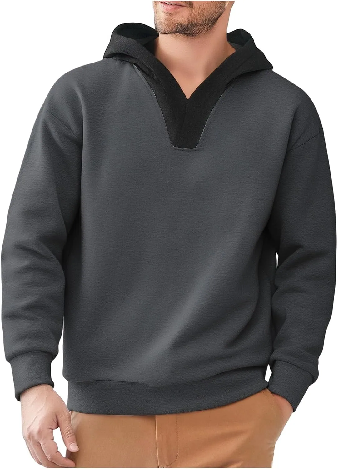 Мужской худи с капюшоном, флисовый, с V-образным вырезом и карманом
Мужской худи с капюшоном, флисовый, с V-образным вырезом и карманом