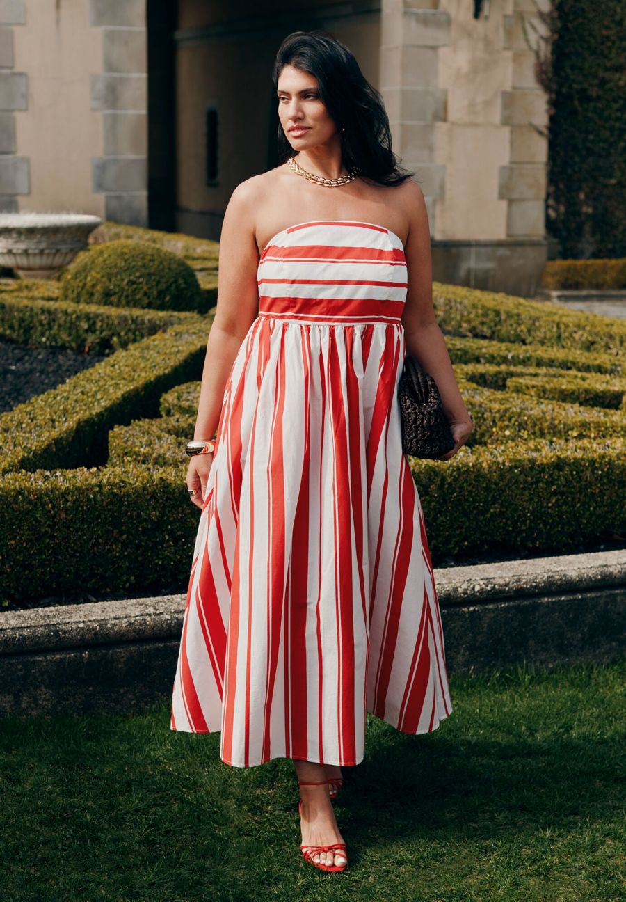 Женское длинное платье-макси из поплина больших размеров, приталенного силуэта с расклешенной юбкой ELOQUII, Red stripe
Женское длинное платье-макси из поплина больших размеров, приталенного силуэта с расклешенной юбкой ELOQUII, Red stripe