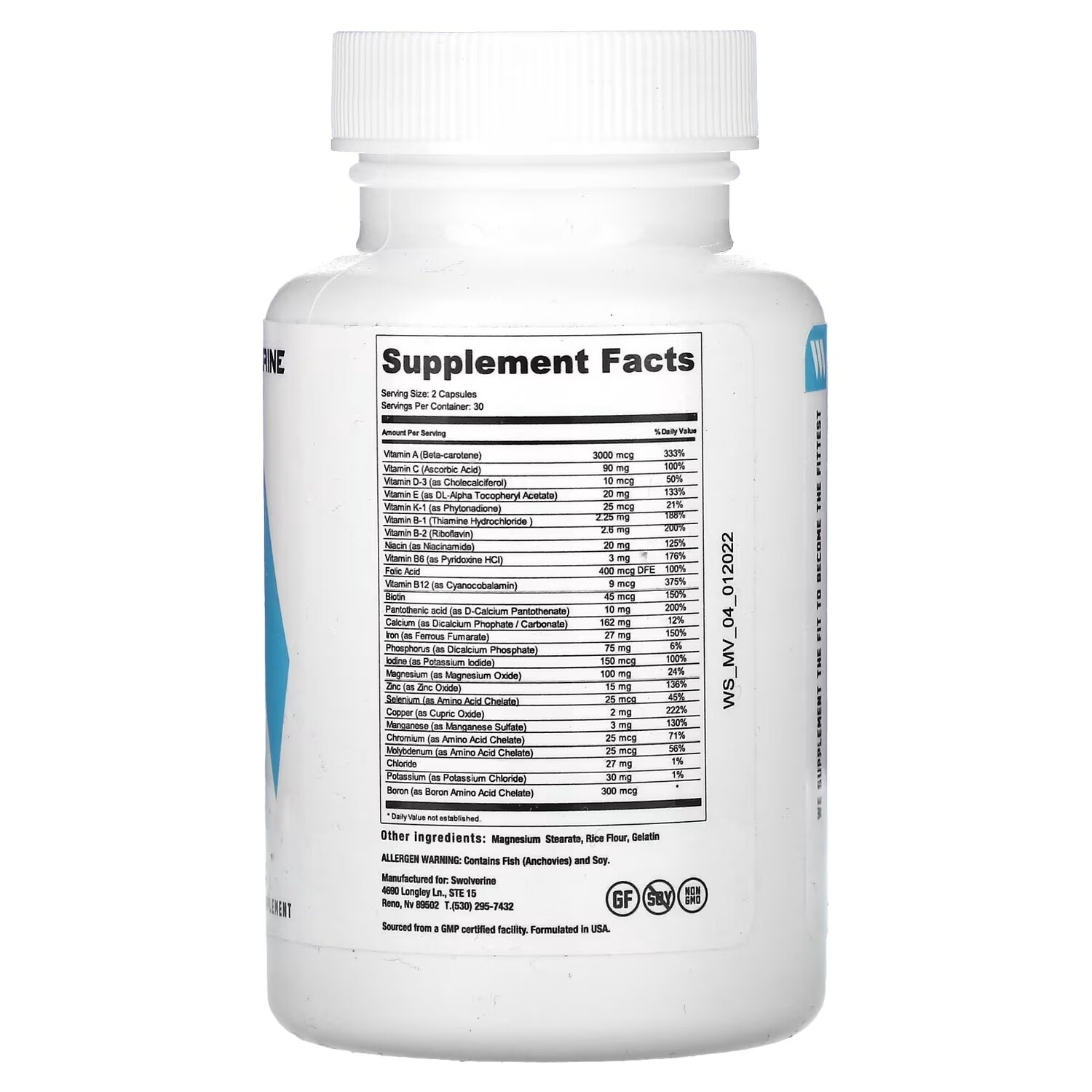 Мультивитамины Swolverine, 60 капсул
Мультивитамины Swolverine, 60 капсул