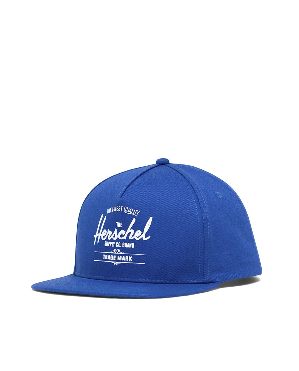 Синяя тканая кепка унисекс с белым логотипом Herschel, синий 
Синяя тканая кепка унисекс с белым логотипом Herschel, синий