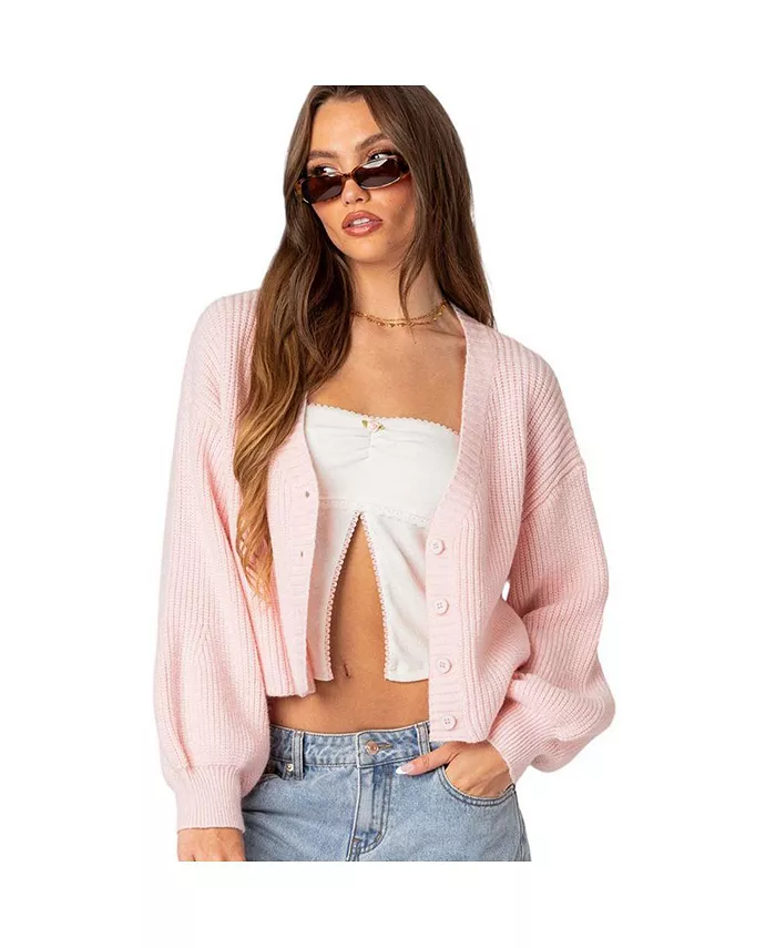 Женский укороченный кардиган Sabrina с объемной вязкой Edikted, розовый 
Женский укороченный кардиган Sabrina с объемной вязкой Edikted, розовый