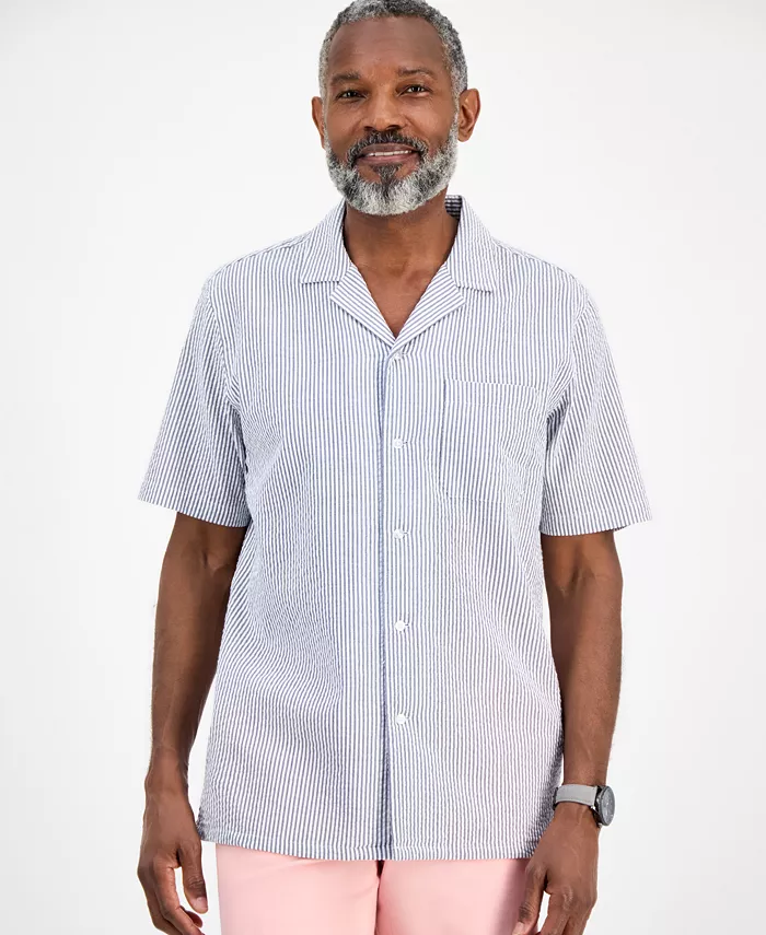 Мужская короткая полосатая рубашка из пике с коротким рукавом на пуговицах Club Room, синий
Мужская короткая полосатая рубашка из пике с коротким рукавом на пуговицах Club Room, синий