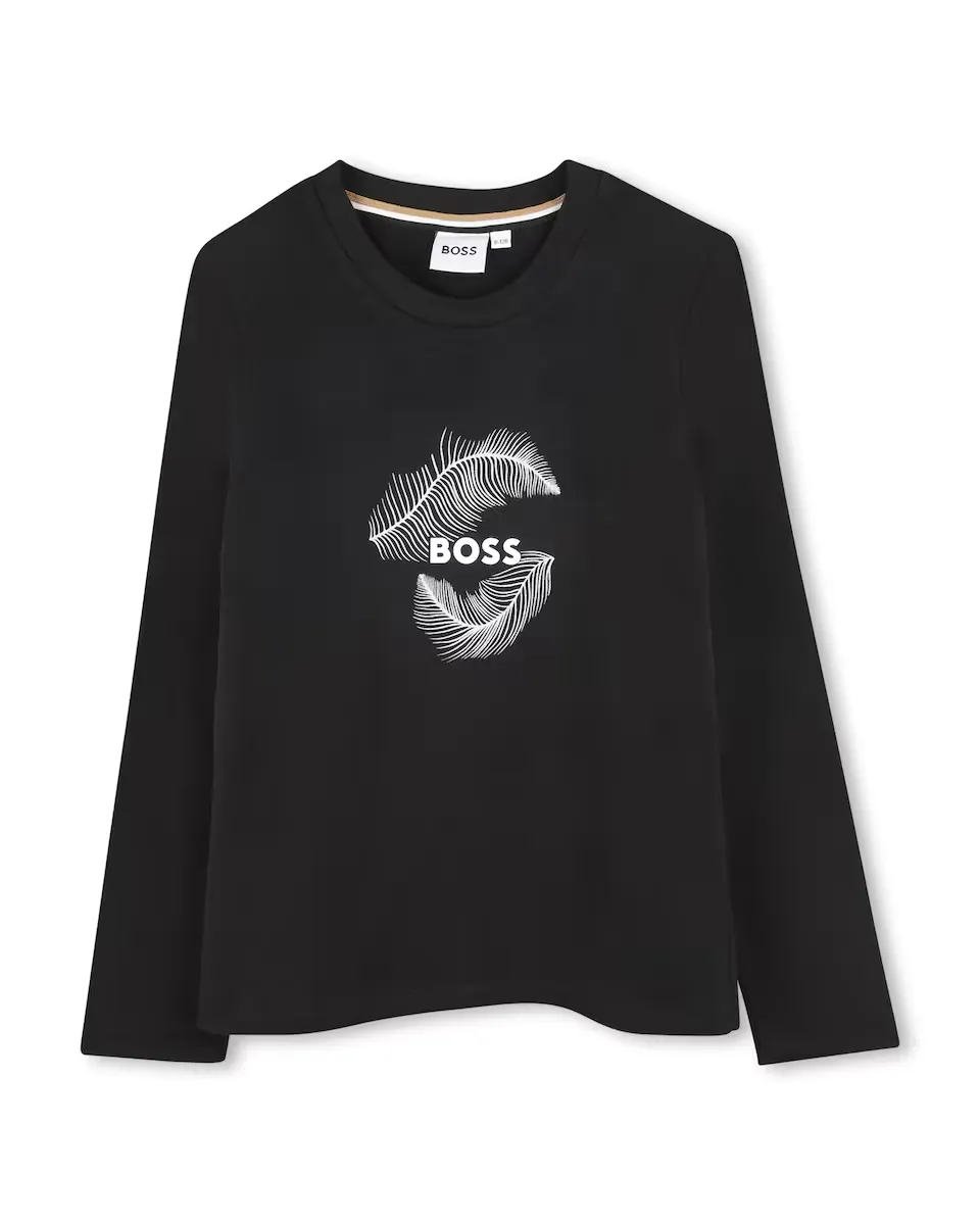 Футболка с длинными рукавами для девочки с рисунком спереди BOSS Kidswear, черный
Футболка с длинными рукавами для девочки с рисунком спереди BOSS Kidswear, черный