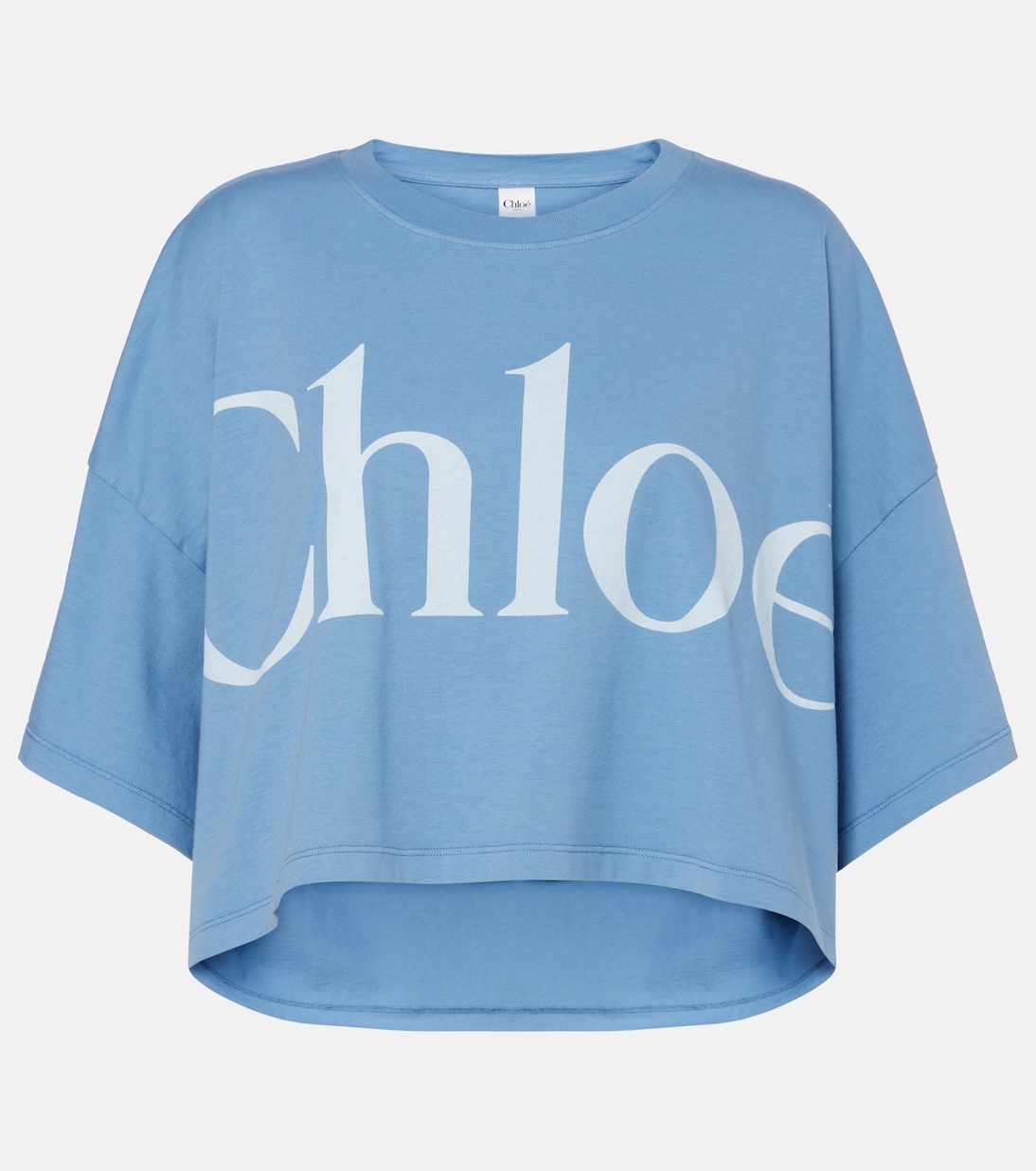 Кропированная футболка из хлопкового джерси с логотипом Chloé, Airy Blue
Кропированная футболка из хлопкового джерси с логотипом Chloé, Airy Blue