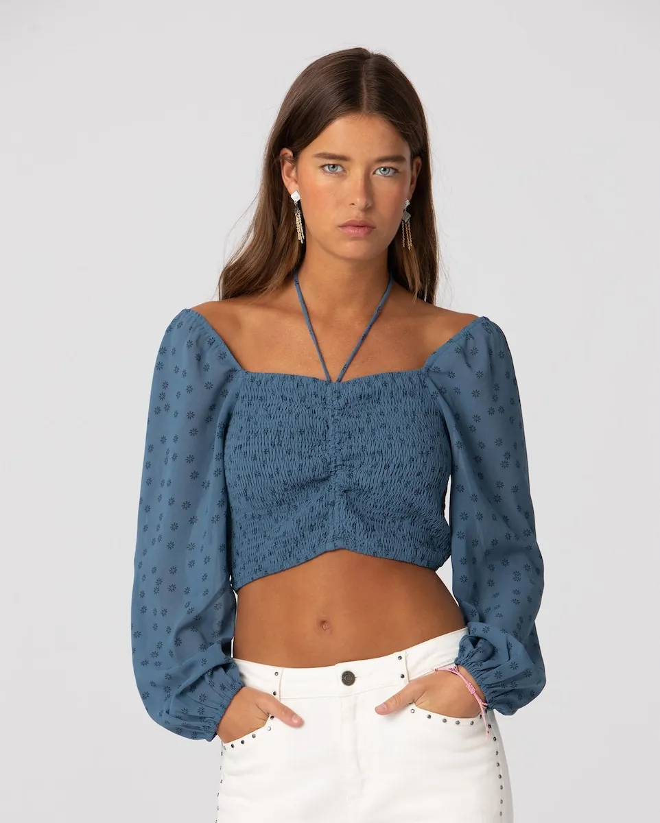 Женский топ с длинным рукавом и прямым вырезом Noon, синий
Женский топ с длинным рукавом и прямым вырезом Noon, синий